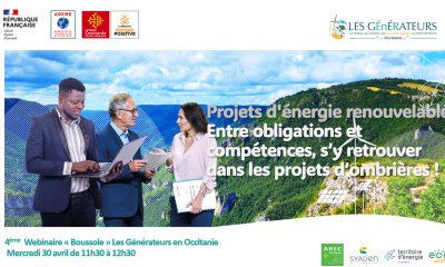 L'enregistrement du webinaire « boussole » #4 du 30 avril 2025 "Projets d'énergie renouvelable : Entre obligations et compétences, s'y retrouver dans les projets d'ombrières !" est disponible
