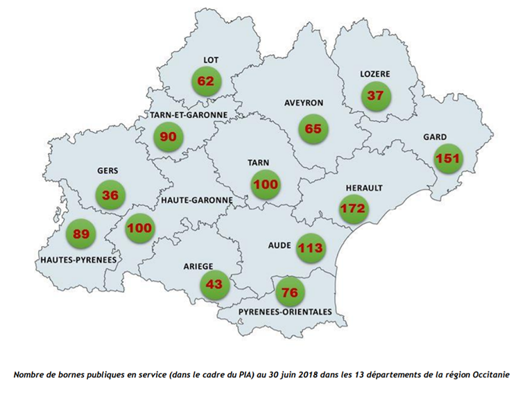 Rechargement électrique : bornes publiques en service 2018