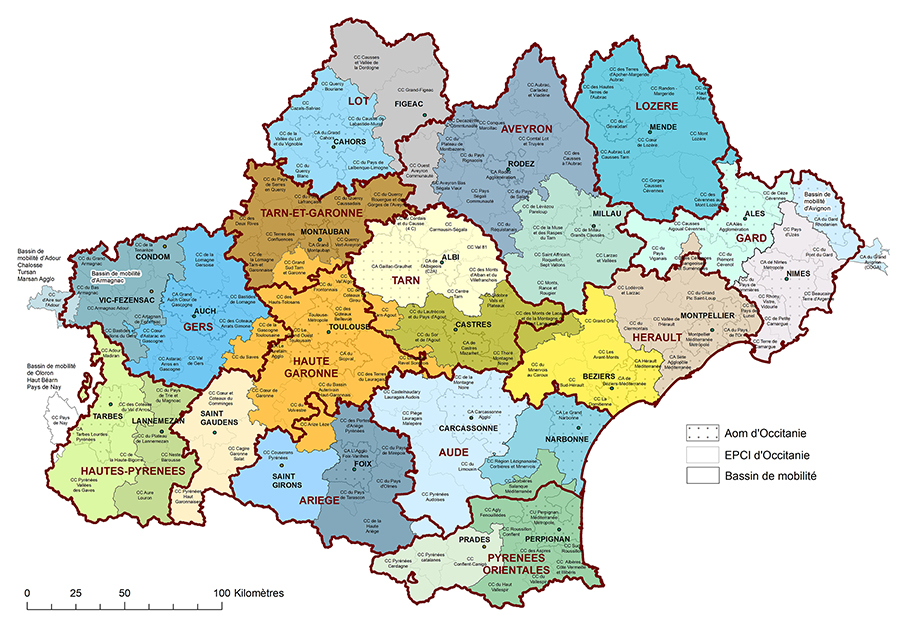 Les bassins de mobilites en Occitanie - epci