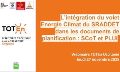 L'enregistrement du webinaire "L'intégration du volet Energie Climat du SRADDET dans les documents de planification : SCoT et PLUi", jeudi 27 novembre 2025, de 11h à 12h30 est en ligne
